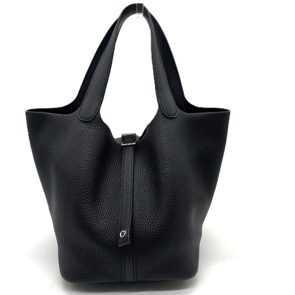 Hermes Picotin Lock MM Taurillon Clemence Leather Handbag Tote Bag Black Noir...